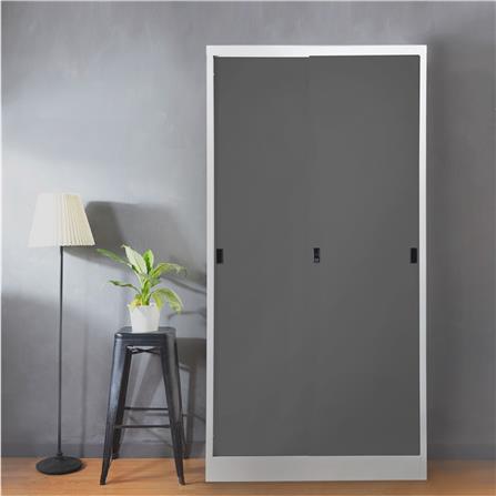 ตู้เหล็กบานเลื่อนทึบ KIOSK TM-90 สีขาว/สีเทา_2