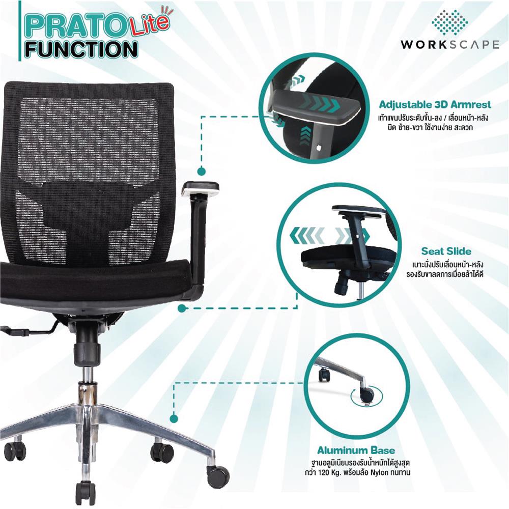 D.I.Y. เก้าอี้สุขภาพ WORKSCAPE PRATO Lite EM-209D สีดำ