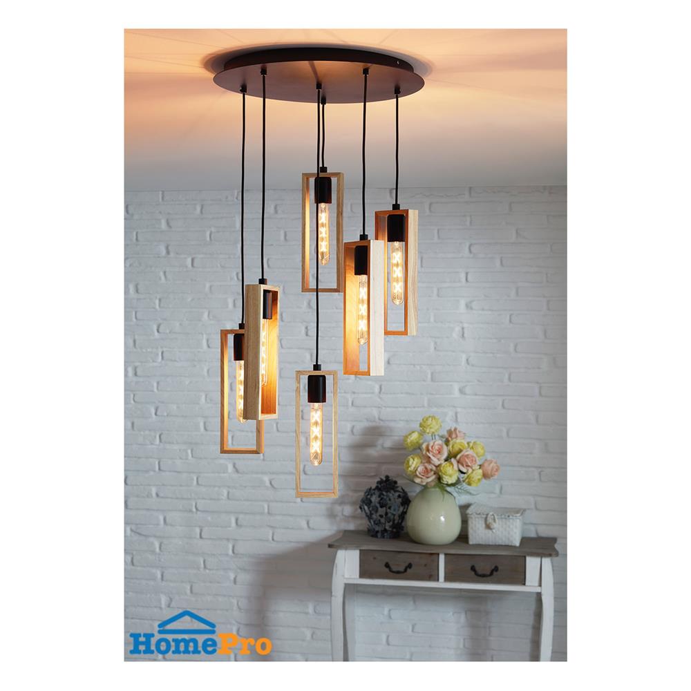 ไฟช่อ EGLO LITTLETON 49549 สีดำ/ลายไม้ 6 หัว