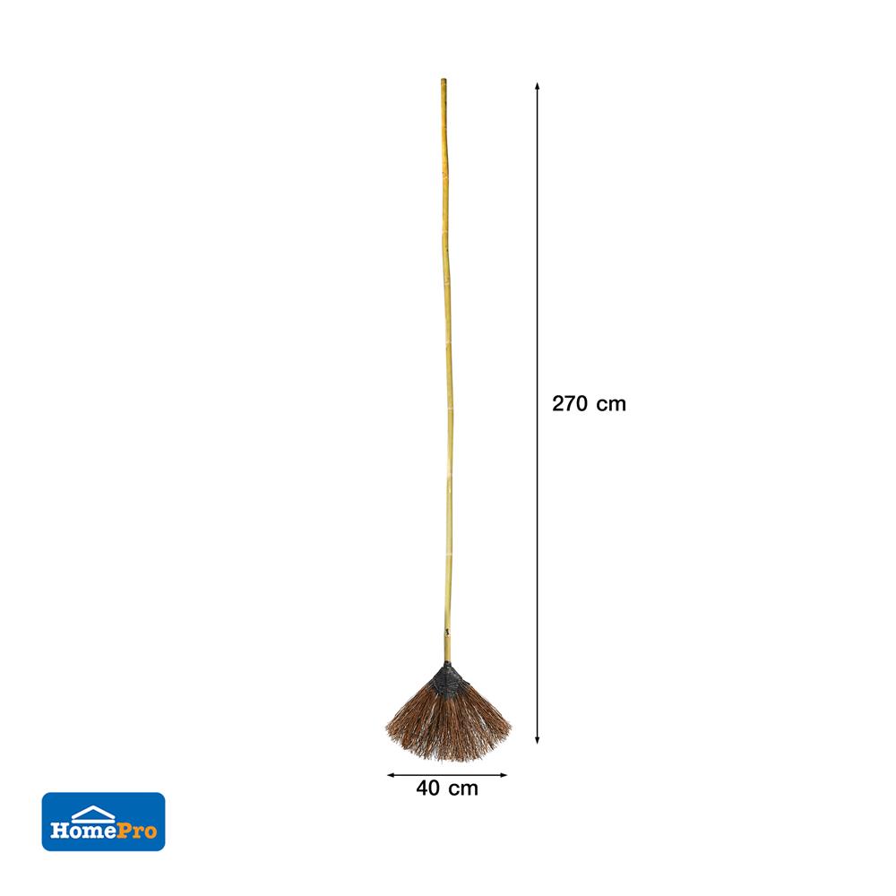 ไม้กวาดหยากไย้ใยตาล ด้ามไม้ไผ่ ACCO 2.70 เมตร สีธรรมชาติ