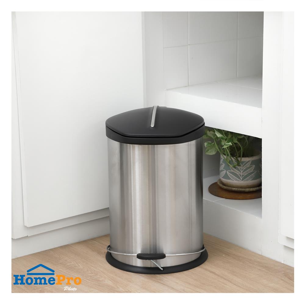 ถังขยะเหยียบกลม ACCO GENTLY 12 ลิตร สีเงิน