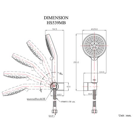 ชุดฝักบัวสายอ่อน 3 ระดับ HANG HS-539MB สีดำ_3