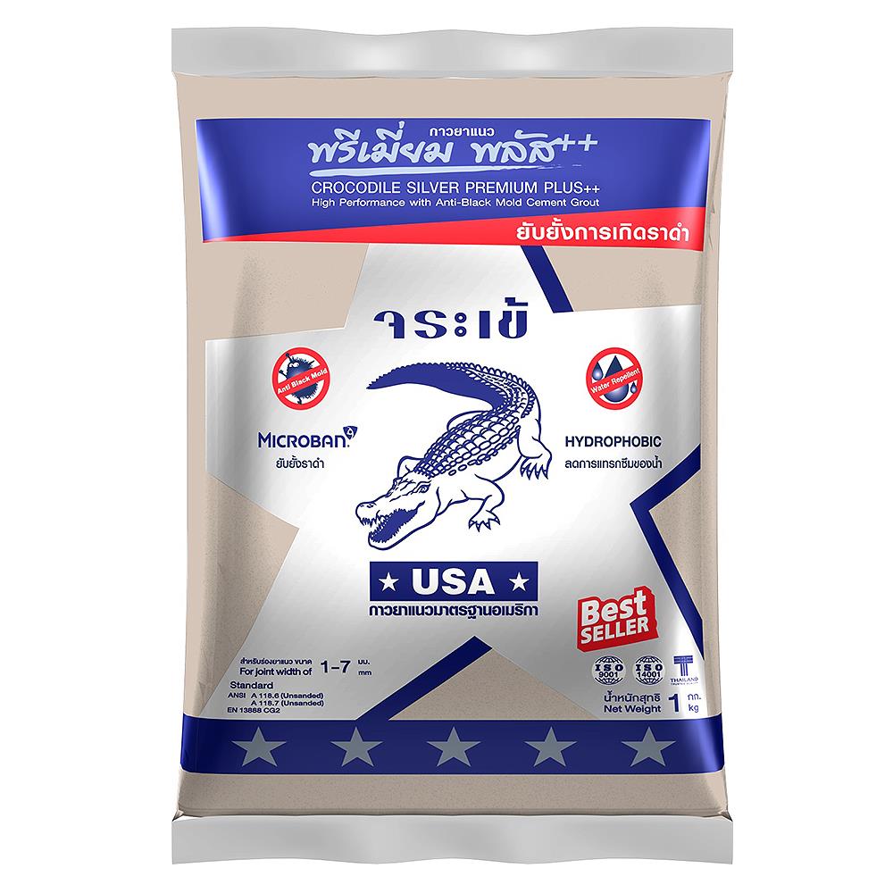 กาวยาแนว จระเข้ พรีเมี่ยม พลัส เงิน 1 กก. สีครีมพีนัท