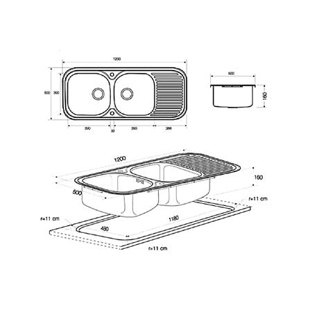 ซิงค์ฝัง 2 หลุม 1 ที่พัก MESTER MSX120 สีเงิน_2
