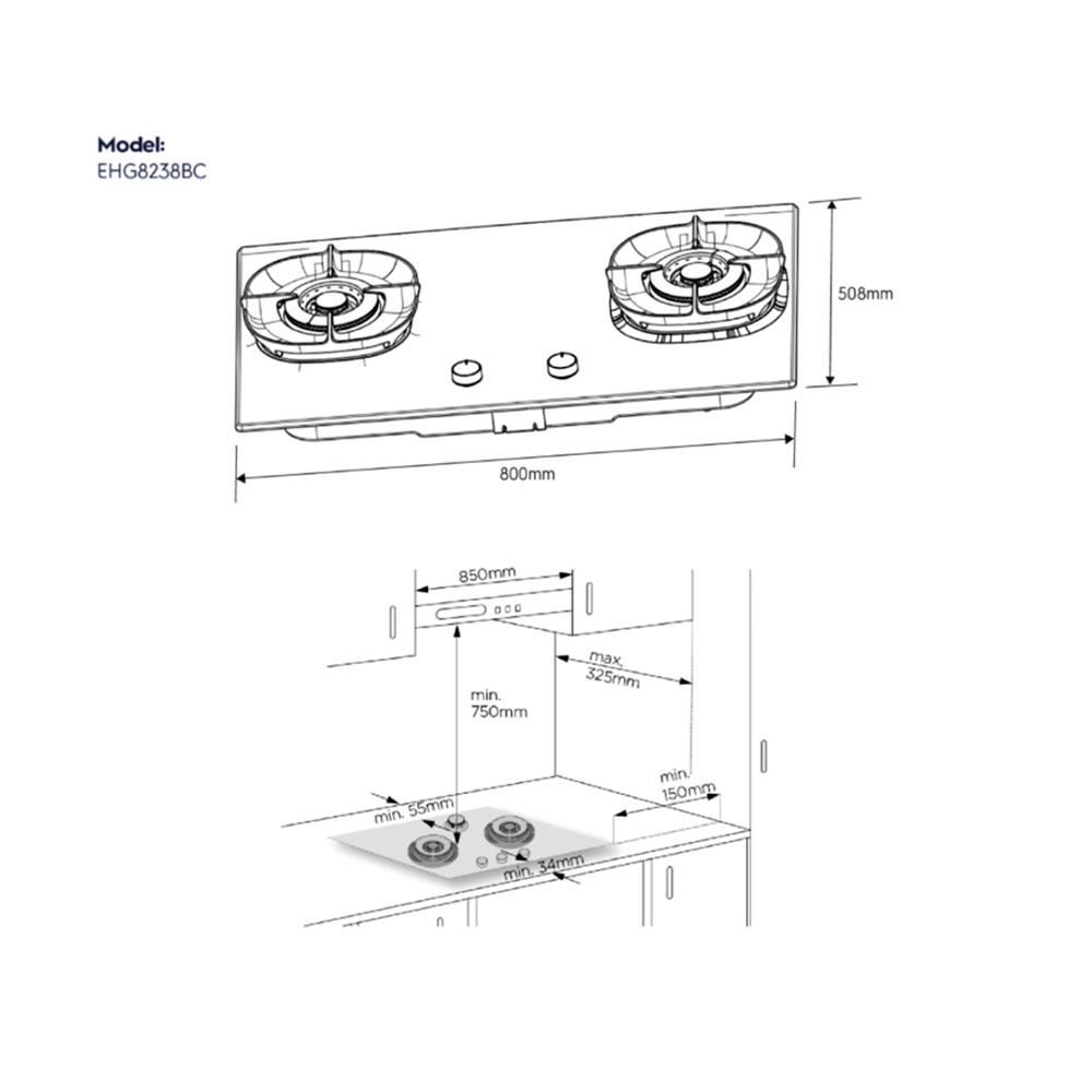 เตาฝังแก๊ส ELECTROLUX EHG8238BC 80 ซม.