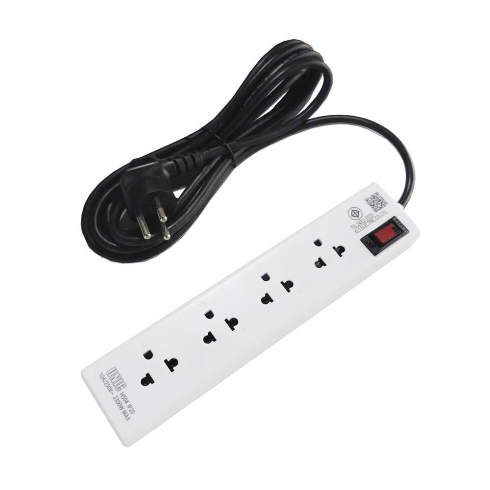 รางปลั๊กไฟหัวปลั๊กงอ 4 ช่อง 1 สวิตซ์ UNIC H504 10 แอมป์ 2300 วัตต์ 3 เมตร สีขาว