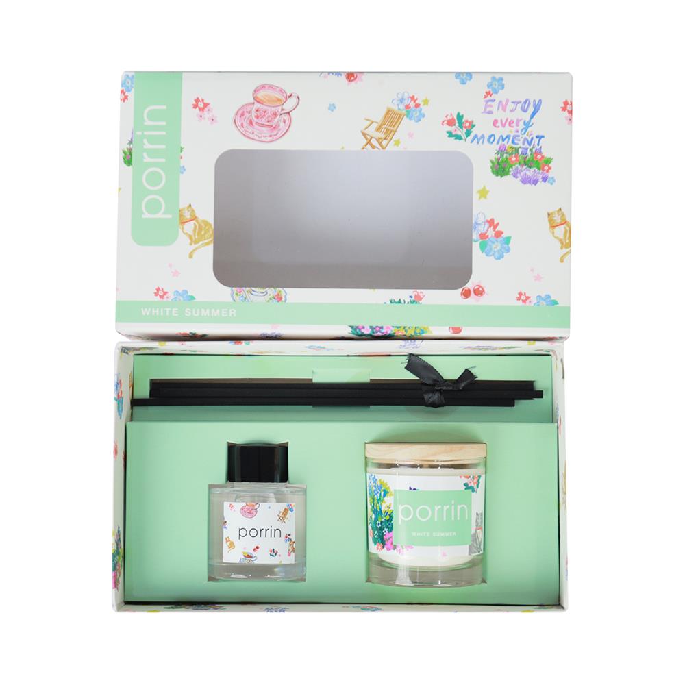 ชุดก้านไม้หอมปรับอากาศและเทียนหอม PORRIN JEEP WHITE SUMMER