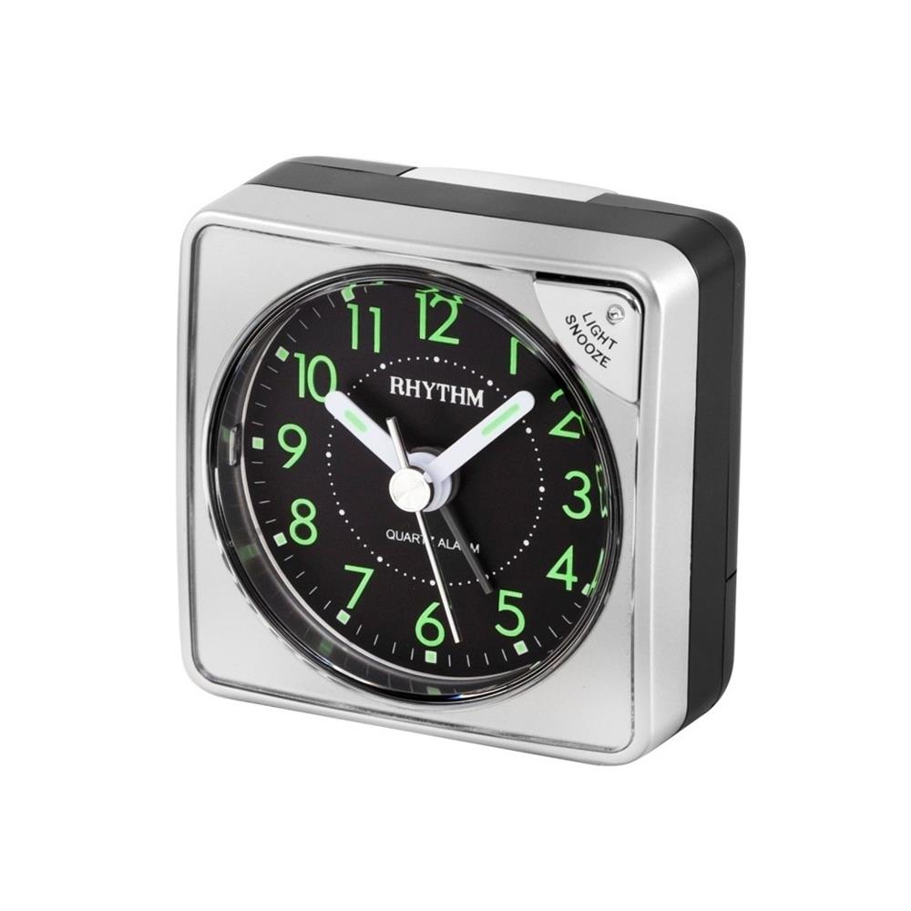 นาฬิกาตั้งโต๊ะพลาสติก RHYTHM CRE211NR66 2X2 นิ้ว สีเงิน