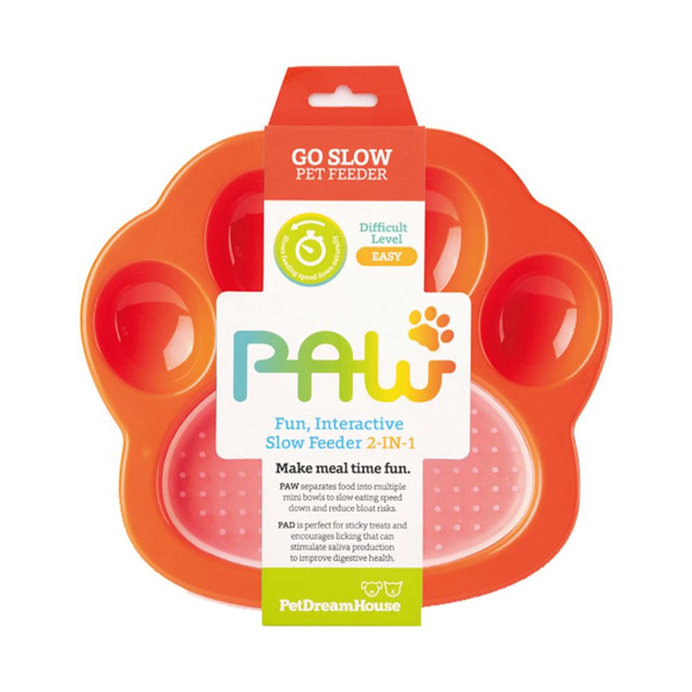 จานอาหารพร้อมแผ่นเลีย PETDREAMHOUSE 2IN1 SMALL SLOW FEEDER & LICK PAD สีส้ม