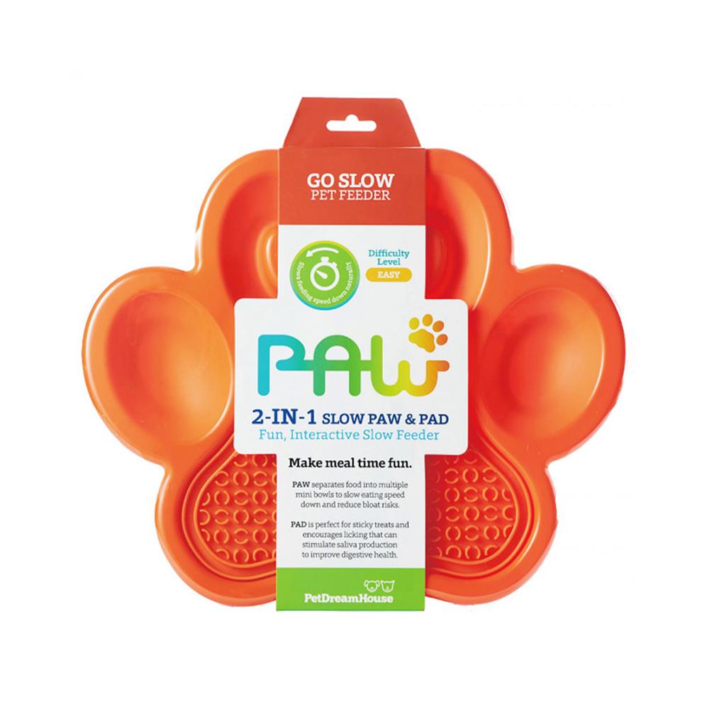 จานอาหารพร้อมแผ่นเลีย PETDREAMHOUSE 2IN1 SLOW FEEDER & LICK PAD สีส้ม