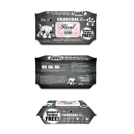 ผ้าเช็ดทำความสะอาดสัตว์เลี้ยง ABSORB PLUS CHARCOAL FLORAL 80 แผ่น_1