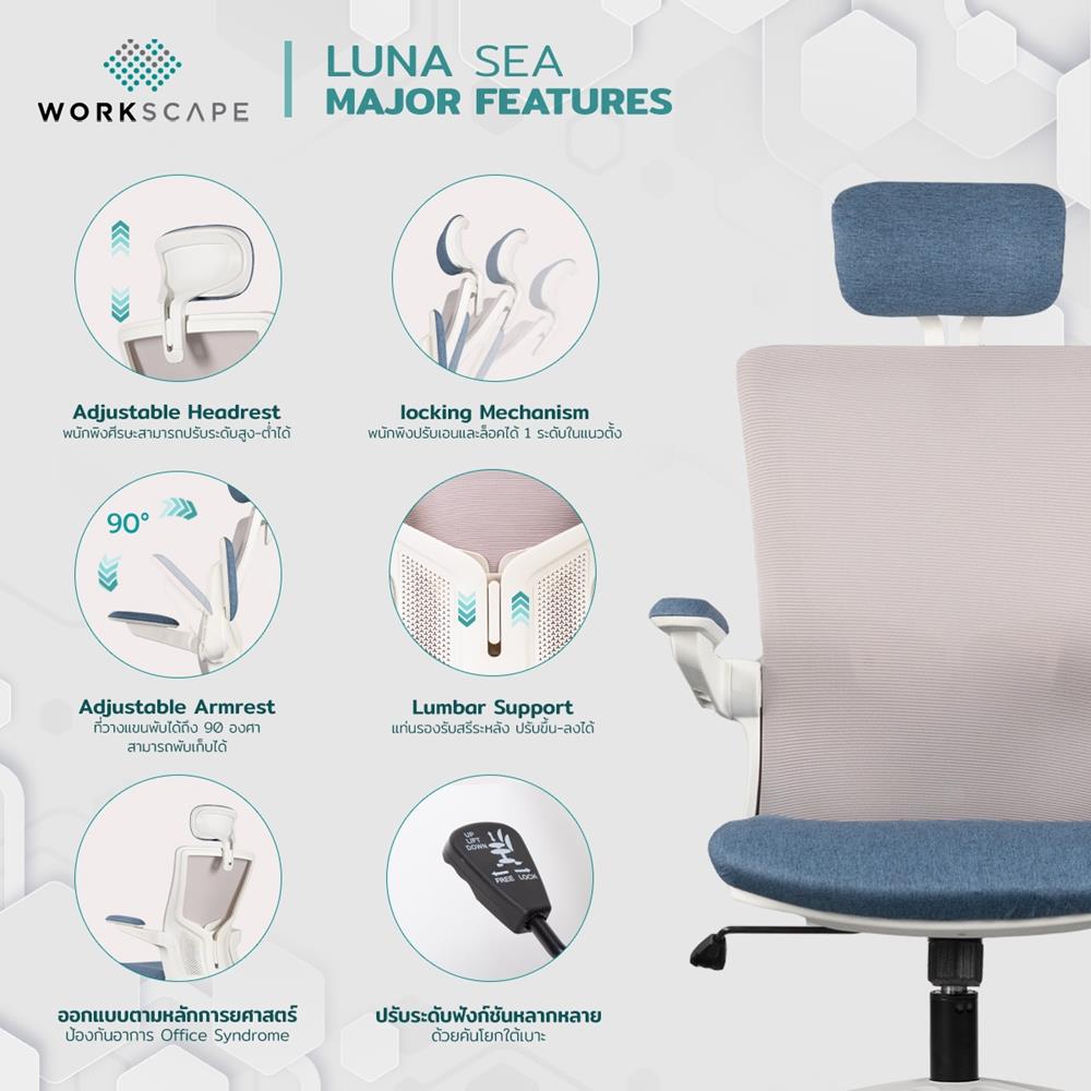 D.I.Y. เก้าอี้สุขภาพ WORKSCAPE LUNA SEA WCH-00005 สีขาว-น้ำเงิน