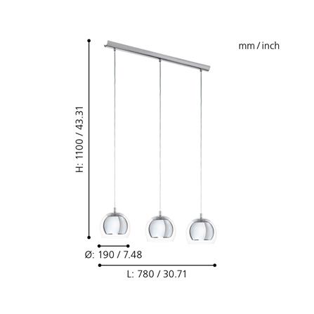 ไฟช่อ EGLO MD ROCAMAR 94593 แก้ว/โลหะ สีใส/เงิน 3 หัว_2