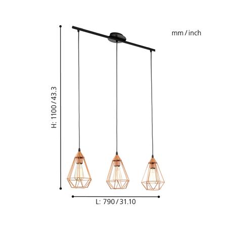 ไฟช่อ EGLO TARBES 94195 สีทองแดง 3 หัว_2
