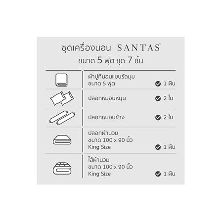 ชุดผ้าปูที่นอน 5 ฟุต 7 ชิ้น SANTAS ALPHA GR_7
