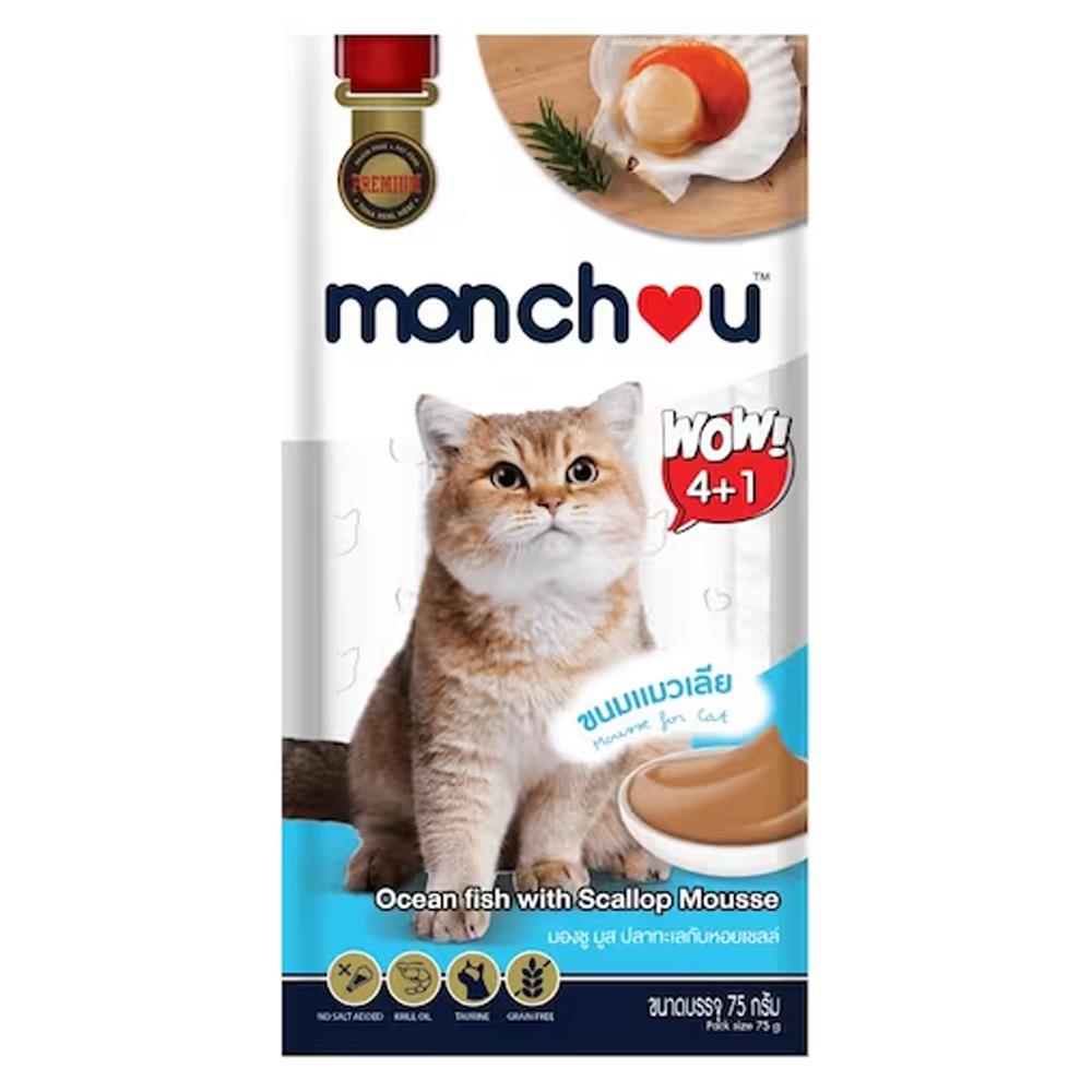 ขนมแมวเลีย MONCHOU OCEAN FISH WITH SCALLOP แพ็ก 5 ชิ้น