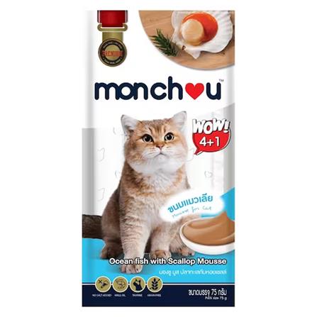 ขนมแมวเลีย MONCHOU OCEAN FISH WITH SCALLOP แพ็ก 5 ชิ้น