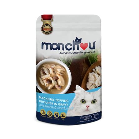 อาหารเปียกแมว MONCHOU MACKEREL TOPPING GROUPER IN GRAVY 70 ก._0