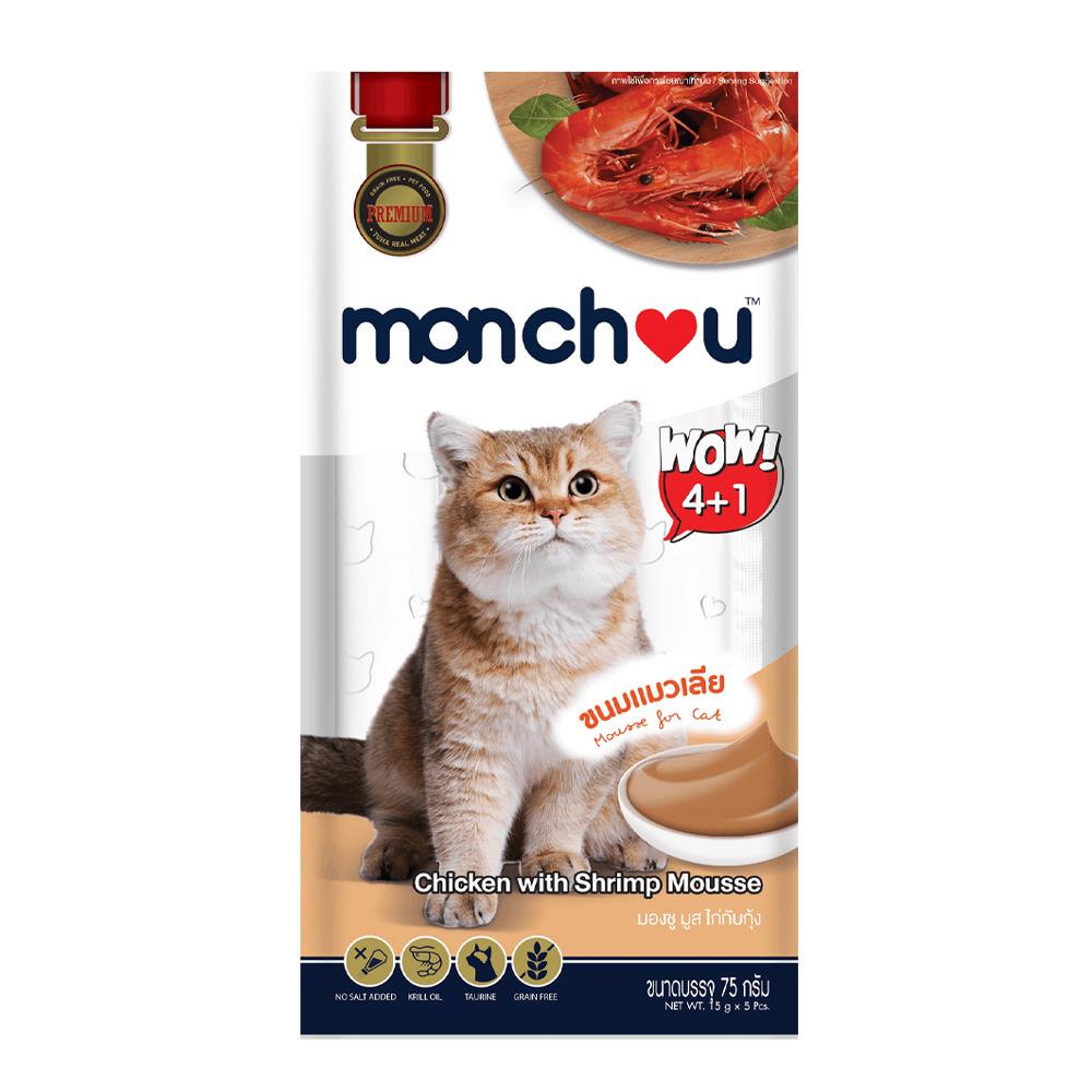 ขนมแมวเลีย MONCHOU CHICKEN WITH SHRIMP แพ็ก 5 ชิ้น