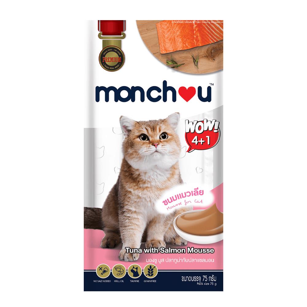 ขนมแมวเลีย MONCHOU TUNA WITH SALMON แพ็ก 5 ชิ้น