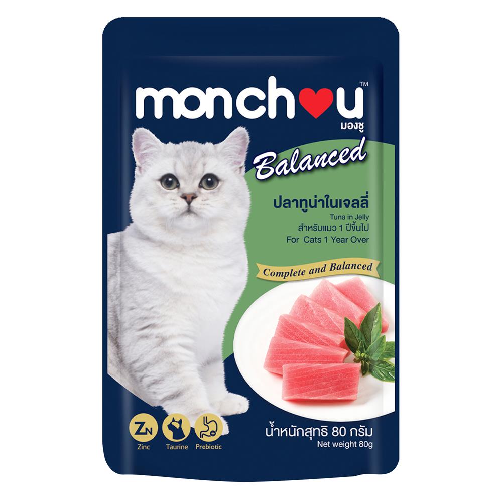อาหารเปียกแมว MONCHOU ปลาทูน่าในเจลลี่ 80 ก.