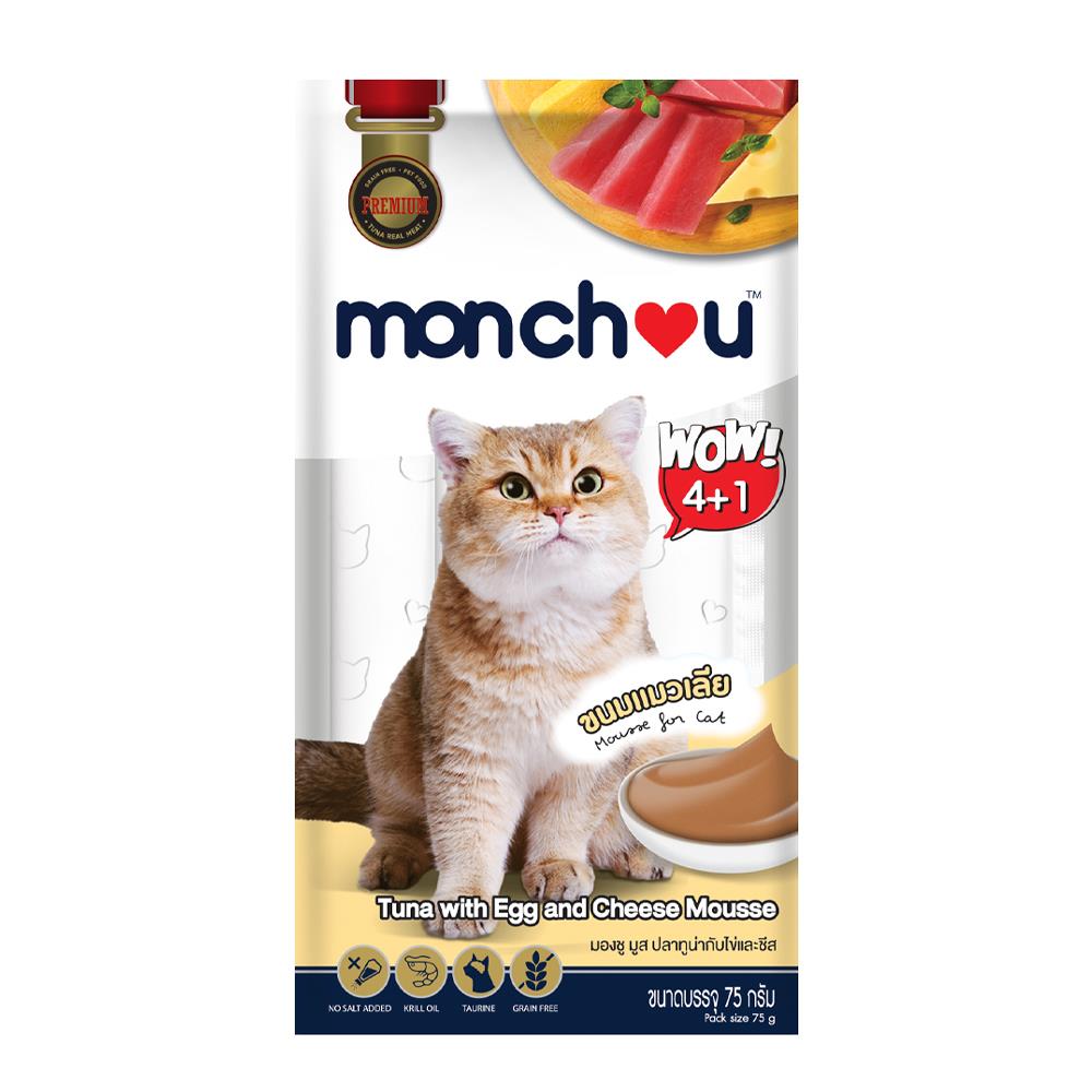 ขนมแมวเลีย MONCHOU TUNA WITH EGG AND CHEESE แพ็ก 5 ชิ้น