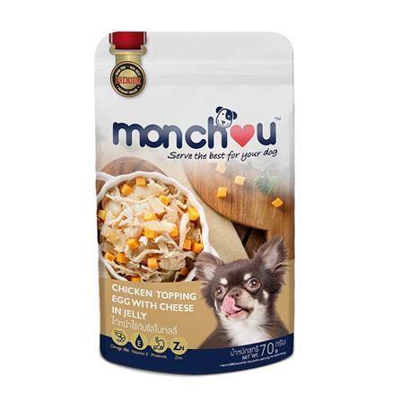 อาหารเปียกสุนัข MONCHOU CHICKEN TOPPING EGG WITH CHEESE IN JELLY 70 ก._0