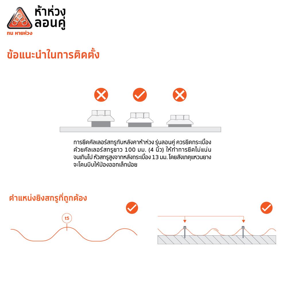 กระเบื้องหลังคาลอนคู่ ห้าห่วง 0.5x50x150 ซม. สีเทาโมเดิร์น รูฟ
