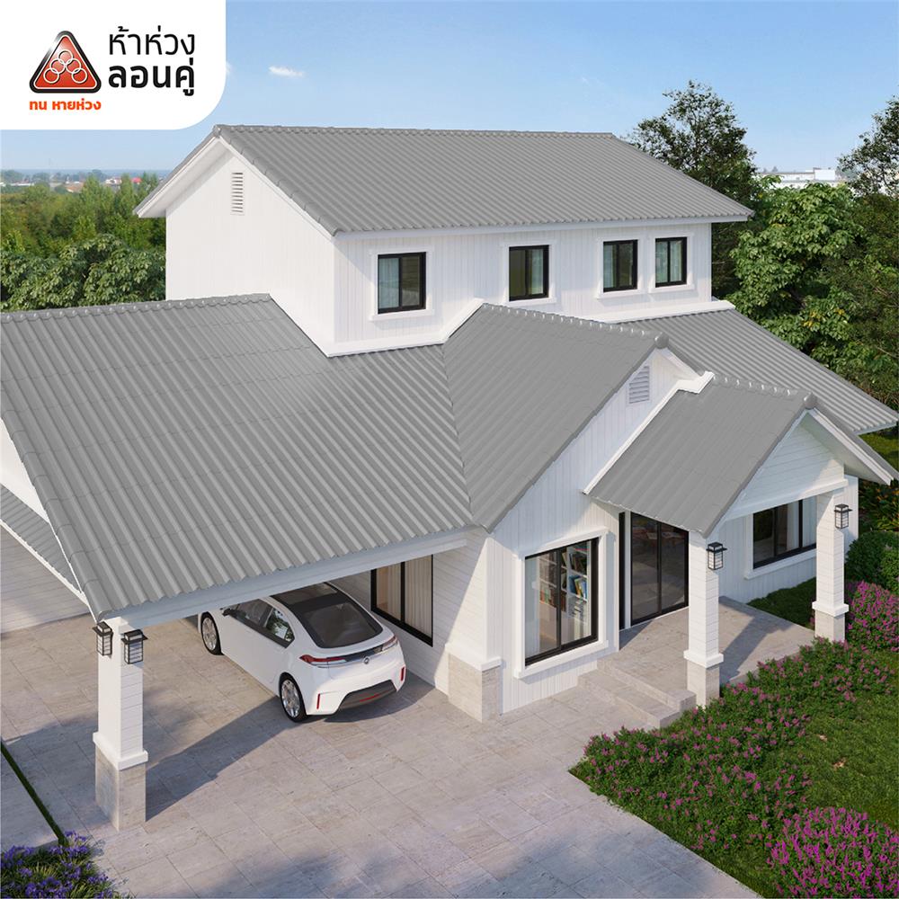 กระเบื้องหลังคาลอนคู่ ห้าห่วง 0.5x50x120 ซม. สีเทาโมเดิร์น รูฟ