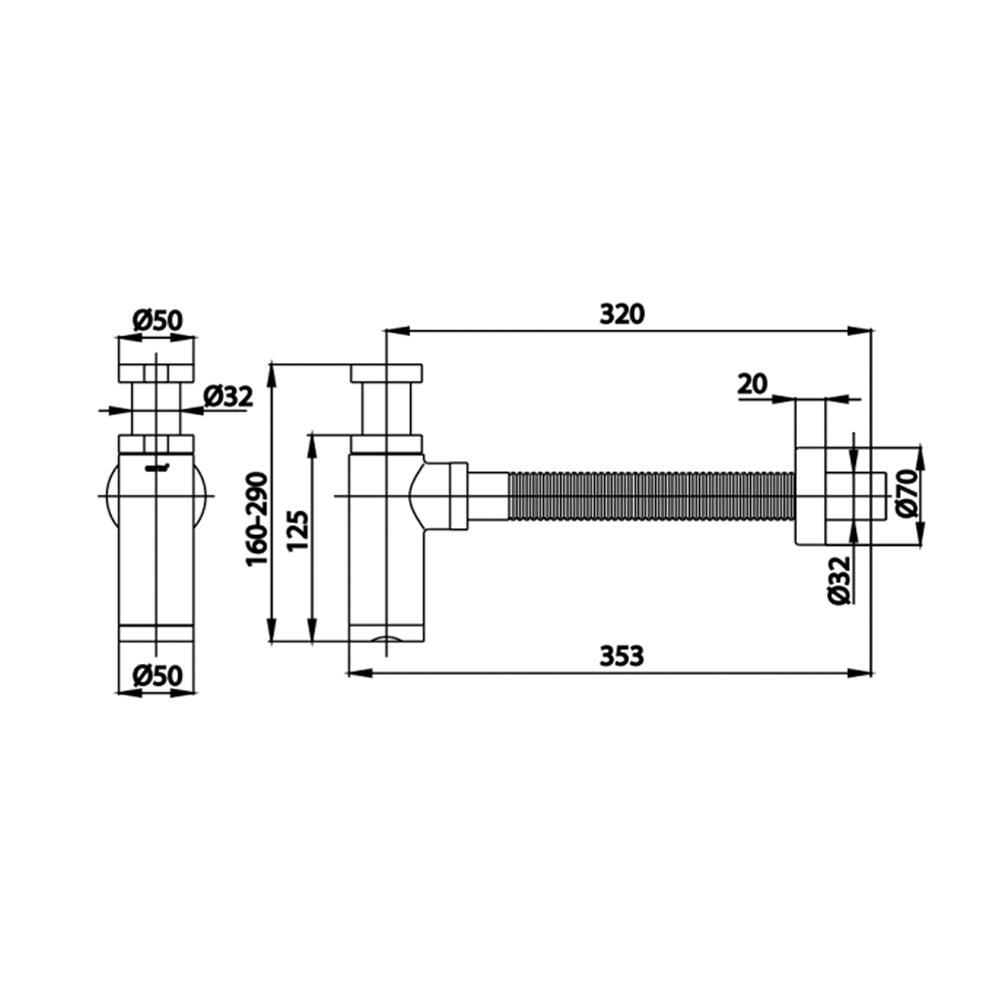 ท่อน้ำทิ้งอ่างล้างหน้ากระปุก COTTO CT6814AXBL(HM) 32 ซม. แบบปรับท่อได้