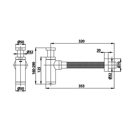 ท่อน้ำทิ้งอ่างล้างหน้ากระปุก COTTO CT6814AXBL(HM) 32 ซม. แบบปรับท่อได้_2