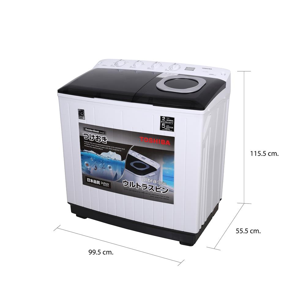 เครื่องซักผ้า 2 ถัง TOSHIBA VH-L170MT 16 กก. สีขาว
