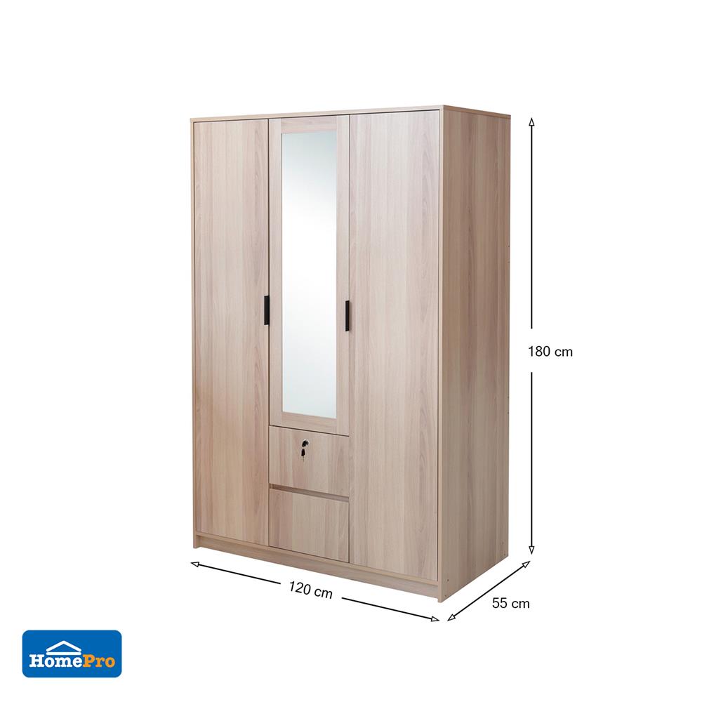 ตู้เสื้อผ้า 3 บานเปิด FURDINI GREATE 120 ซม. สีไวท์โอ๊ค