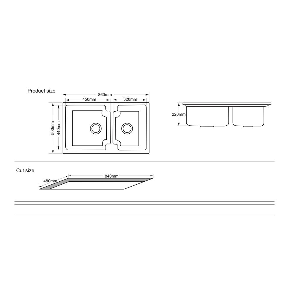 ซิงค์ฝัง 2หลุม TECNOPLUS GIN 2B แกรนิต สีเทา