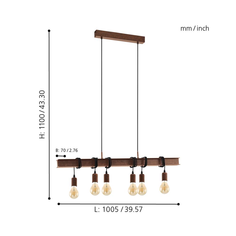 ไฟช่อ EGLO CT TOWNSHEND4 49859 โลหะ สีน้ำตาล 6 หัว