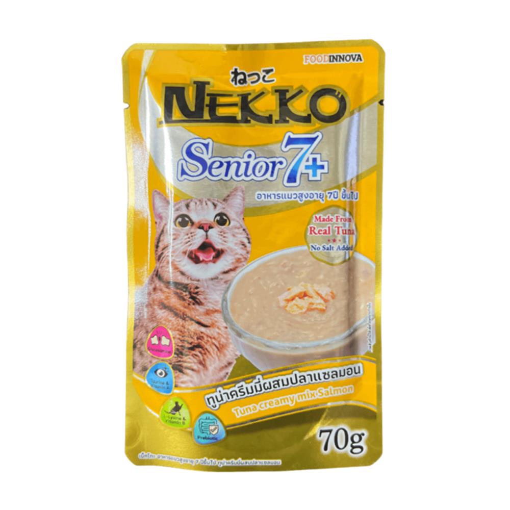 อาหารเปียกแมว NEKKO 7+ TUNA CREAMY MIX SALMON 70 ก.