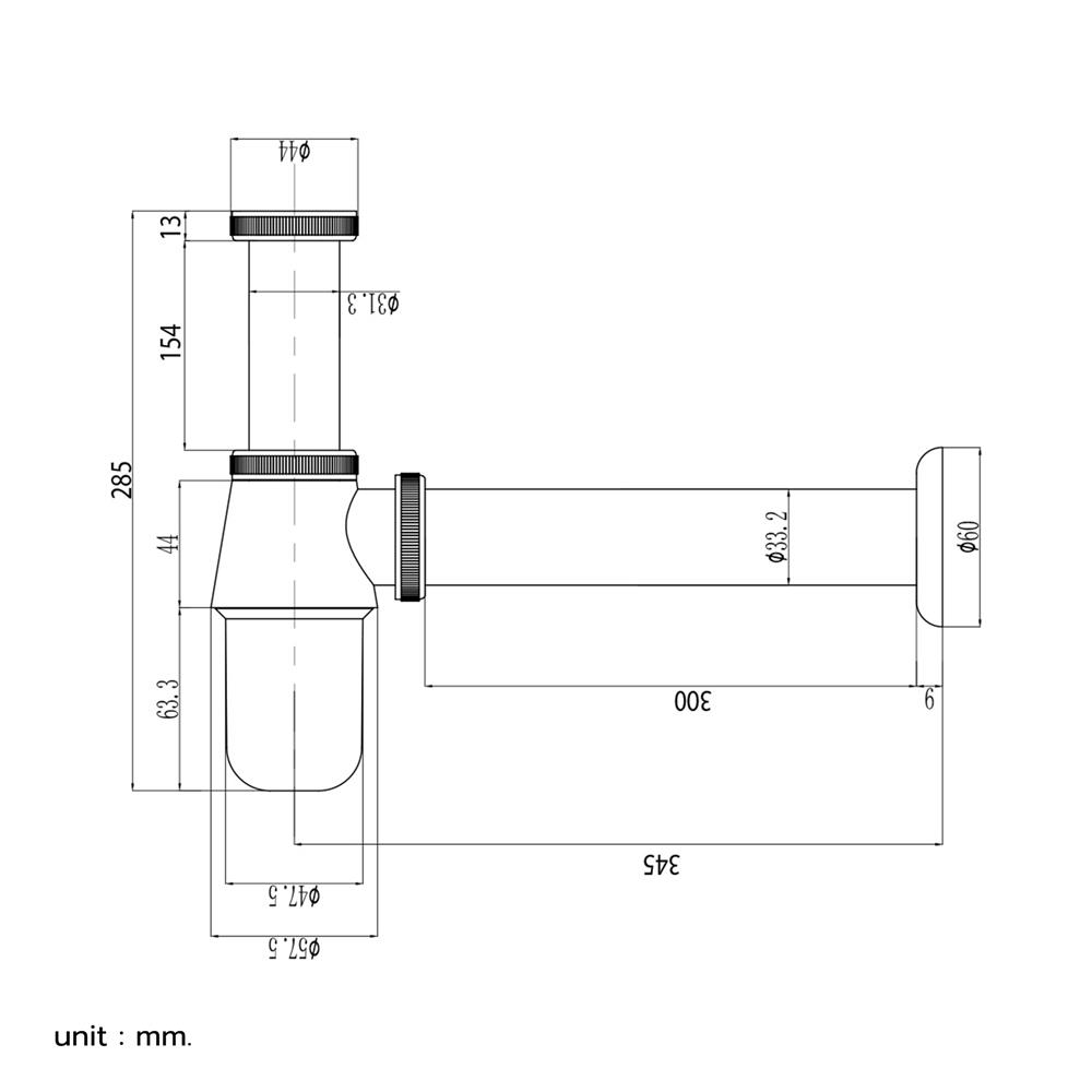 ท่อน้ำทิ้งอ่างล้างหน้ากระปุก DONMARK GL-5314 30 ซม.