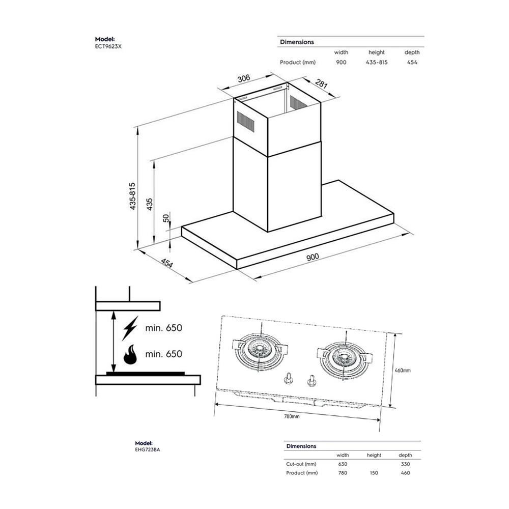 เตาฝัง+เครื่องดูดควัน ELECTROLUX EHG723BA+ECT9623X