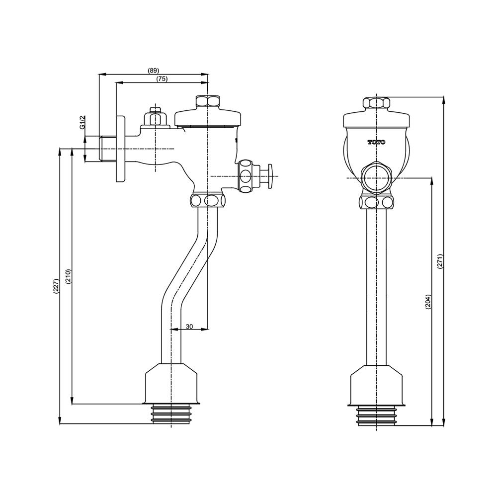 ฟลัชวาล์วโถชายท่อโค้ง TOTO TTUF601SK สีโครม