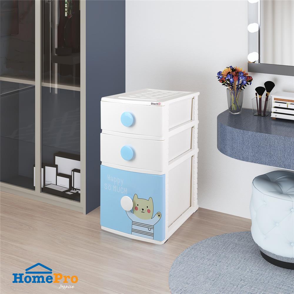ตู้ลิ้นชัก 3 ชั้น STACKO B42 TINY 42X47X72 ซม. สีขาว/ฟ้า