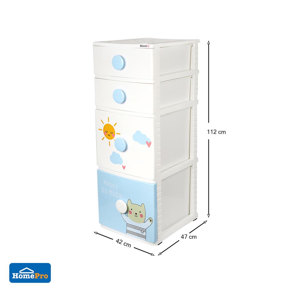 ตู้ลิ้นชัก 4 ชั้น STACKO B42 TINY 42X47X112 ซม. สีขาว/ฟ้า
