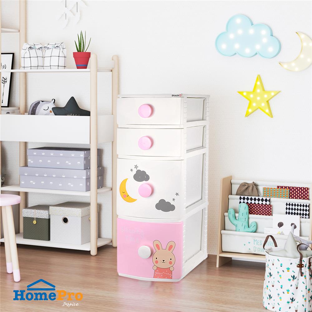 ตู้ลิ้นชัก 4 ชั้น STACKO B42 TINY 42X47X112 ซม. สีชมพู/ขาว