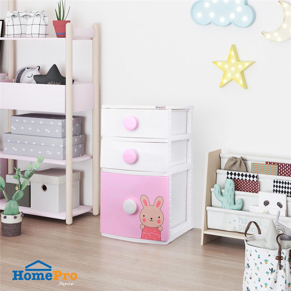 ตู้ลิ้นชัก 3 ชั้น STACKO B42 TINY 42X47X72 ซม. สีชมพู/ขาว
