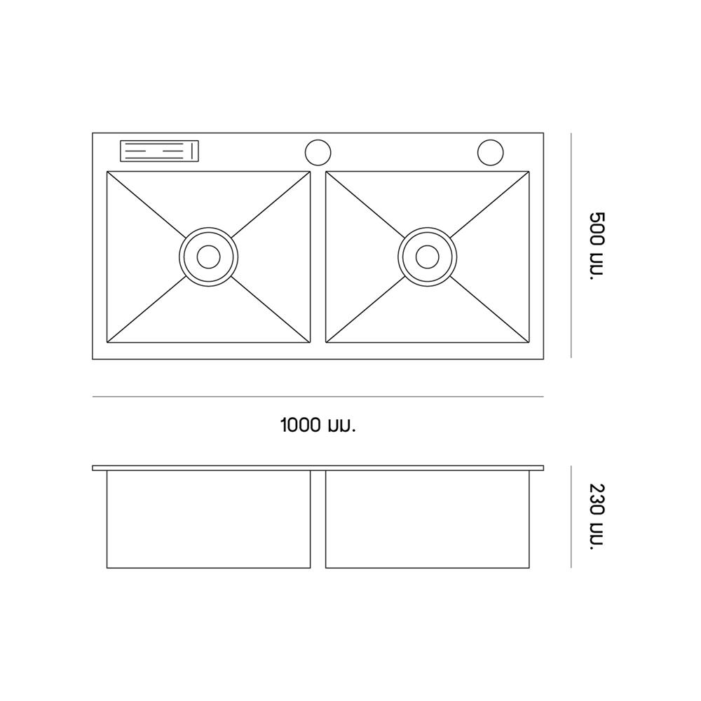 ซิงค์ฝัง 2 หลุม DYNA HOME DH10050DT สีเงิน