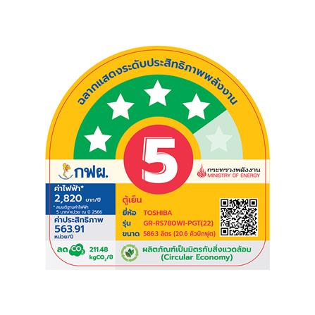 ตู้เย็น SIDE BY SIDE TOSHIBA GR-RS780WI-PGT(22) 20.6 คิว กระจกดำ อินเวอร์เตอร์_3