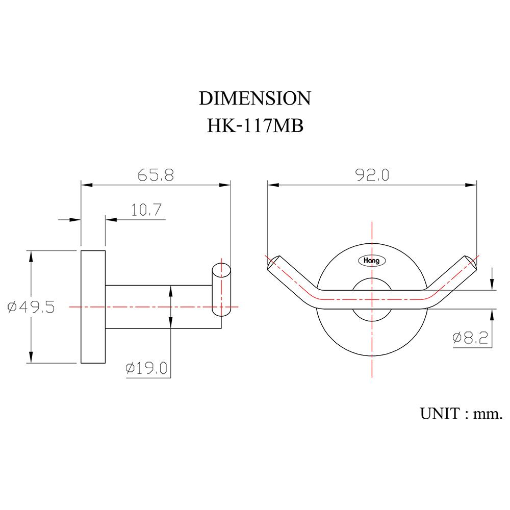 ขอแขวนผ้า HANG HK-117MB สีดำ