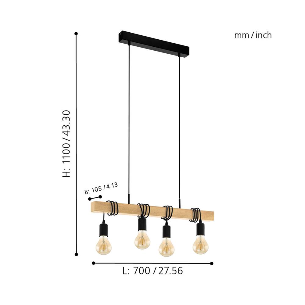 ไฟช่อ EGLO TOWNSHEND สีดำ/ลายไม้ 4 หัว
