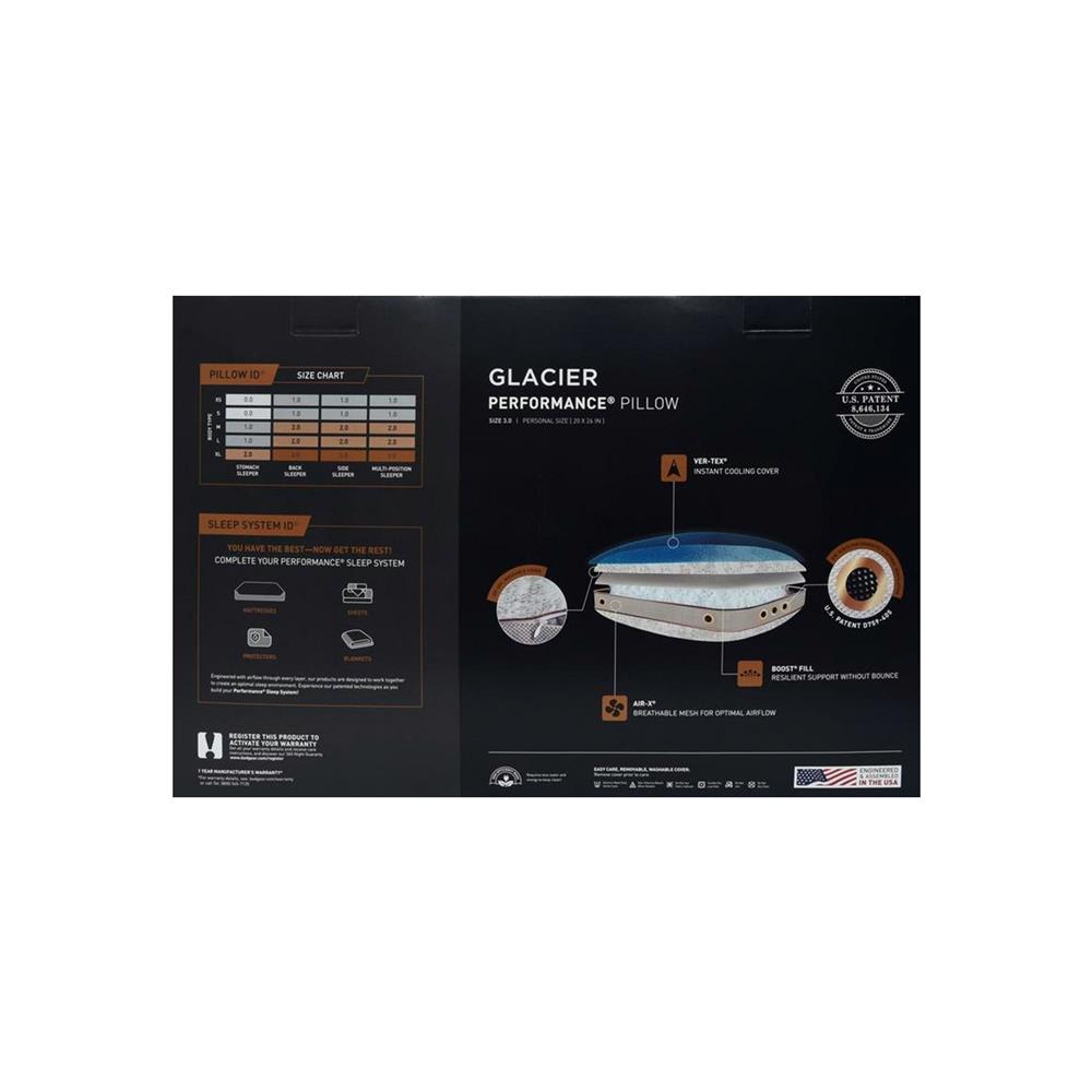 หมอนสุขภาพ เมมโมรี่โฟม BEDGEAR GLACIER 0.0 20x26 นิ้ว สีขาว