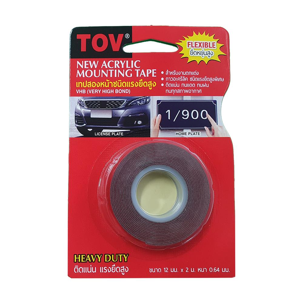 เทปโฟม 2 หน้า แรงยึดติดสูง TOV 12 มม.X2 ม. สีเทา