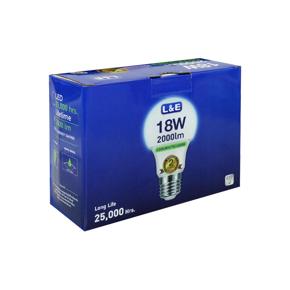 หลอด LED L&E A60 BULB 18 วัตต์ COOL WHITE E27 แพ็ก 4 ชิ้น